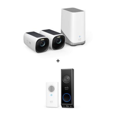 eufyCam 3 Starter Set 2+1 - 2er-Kameraset mit HomeBase 3 + Video Doorbell E340 mit Chime