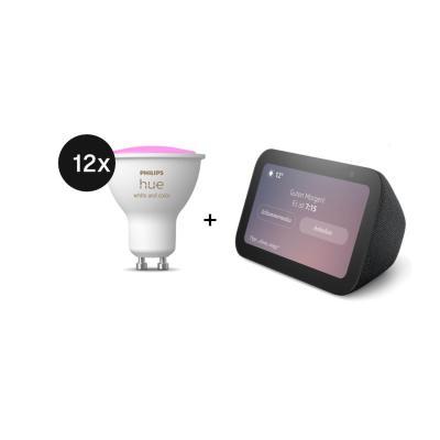 Philips Hue White & Color Ambiance GU10 Bluetooth 12er-Set - LED-Spot + Amazon Echo Show 5 (3. Gen)