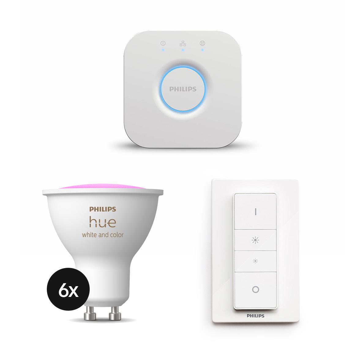 Philips Hue White & Color Ambiance GU10 400lm 6er Starter-Set + Dimmschalter