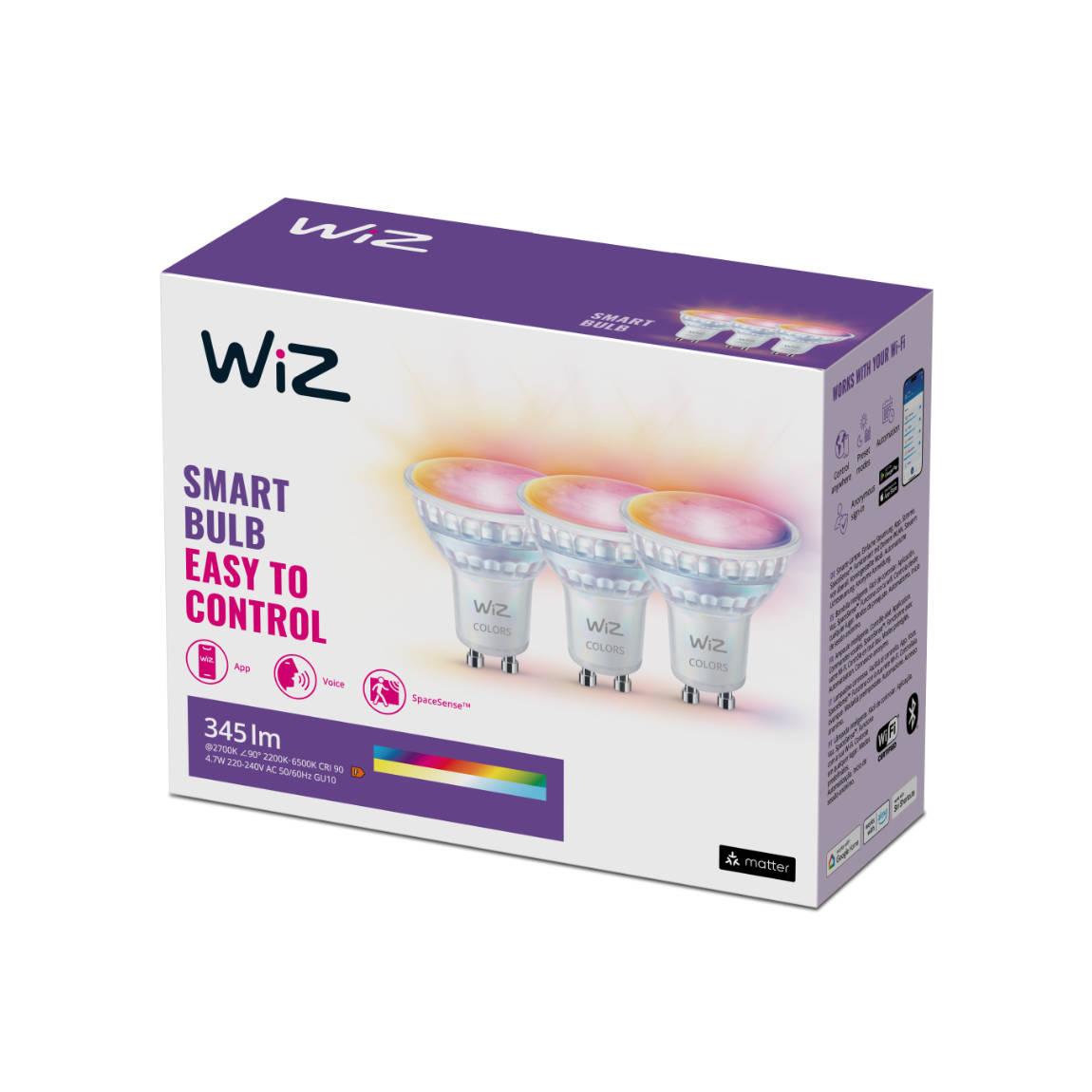 WiZ Tunable White & Color GU10 60W - GU10 Spot mit Glaslinse - 3er-Set