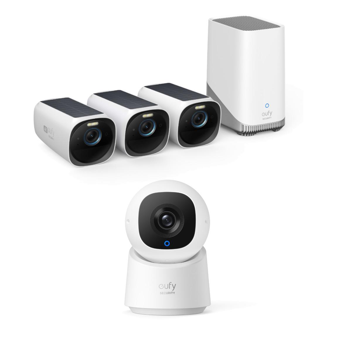 eufyCam 3 Starter Set 3+1 - 3er-Kameraset mit HomeBase 3 + Indoor Cam C220