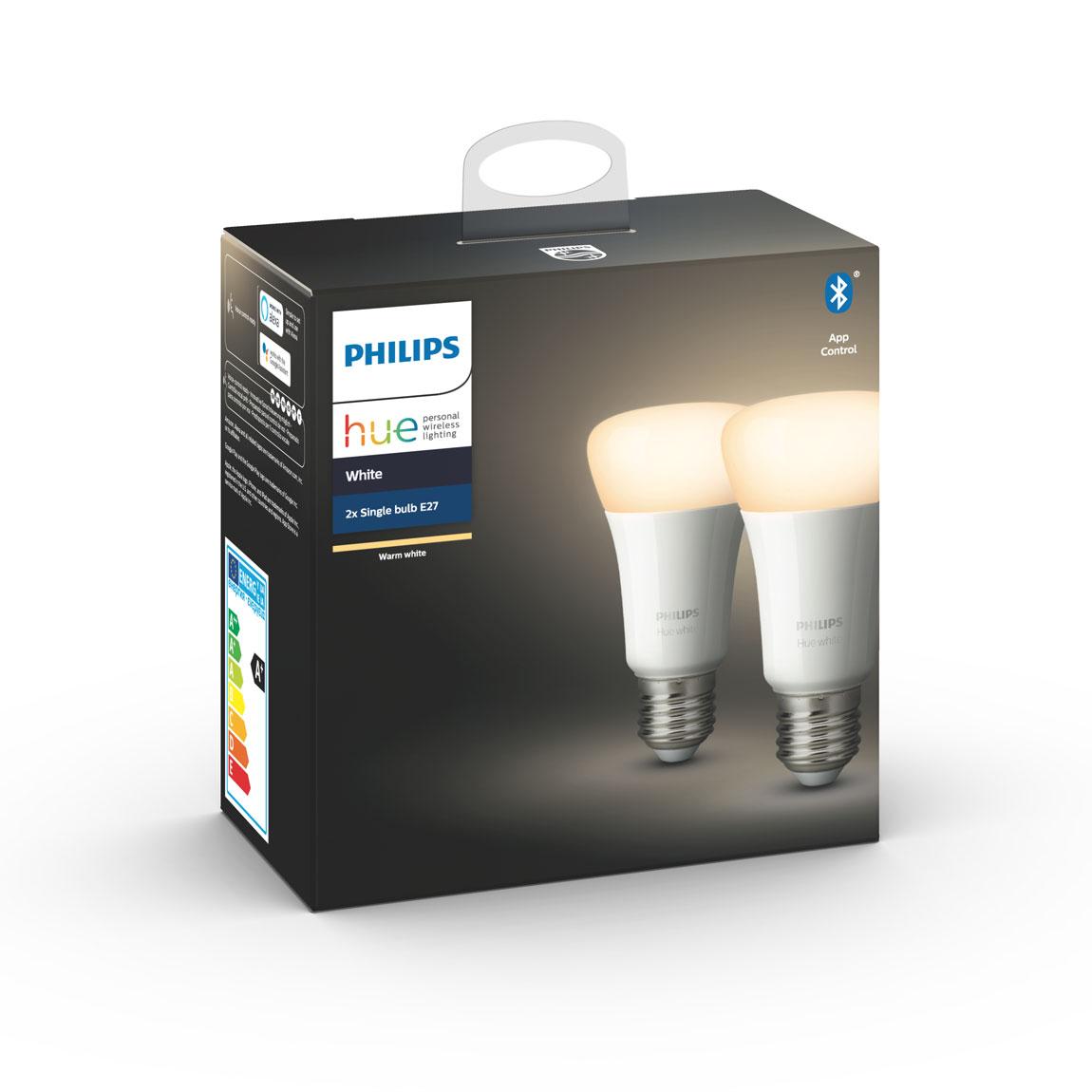 Philips Hue White E27 Bluetooth 2er-Set Verpackung schräge Ansicht