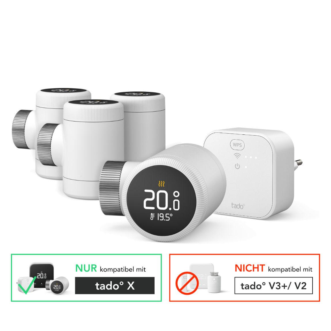 tado° Smartes Heizkörper-Thermostat X - Quattro Pack + Bridge