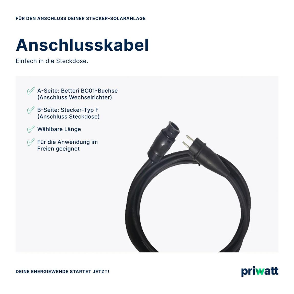 priwatt priWall - Balkonkraftwerk mit Wandhalterung (3x 440W) - Schwarz_kabel