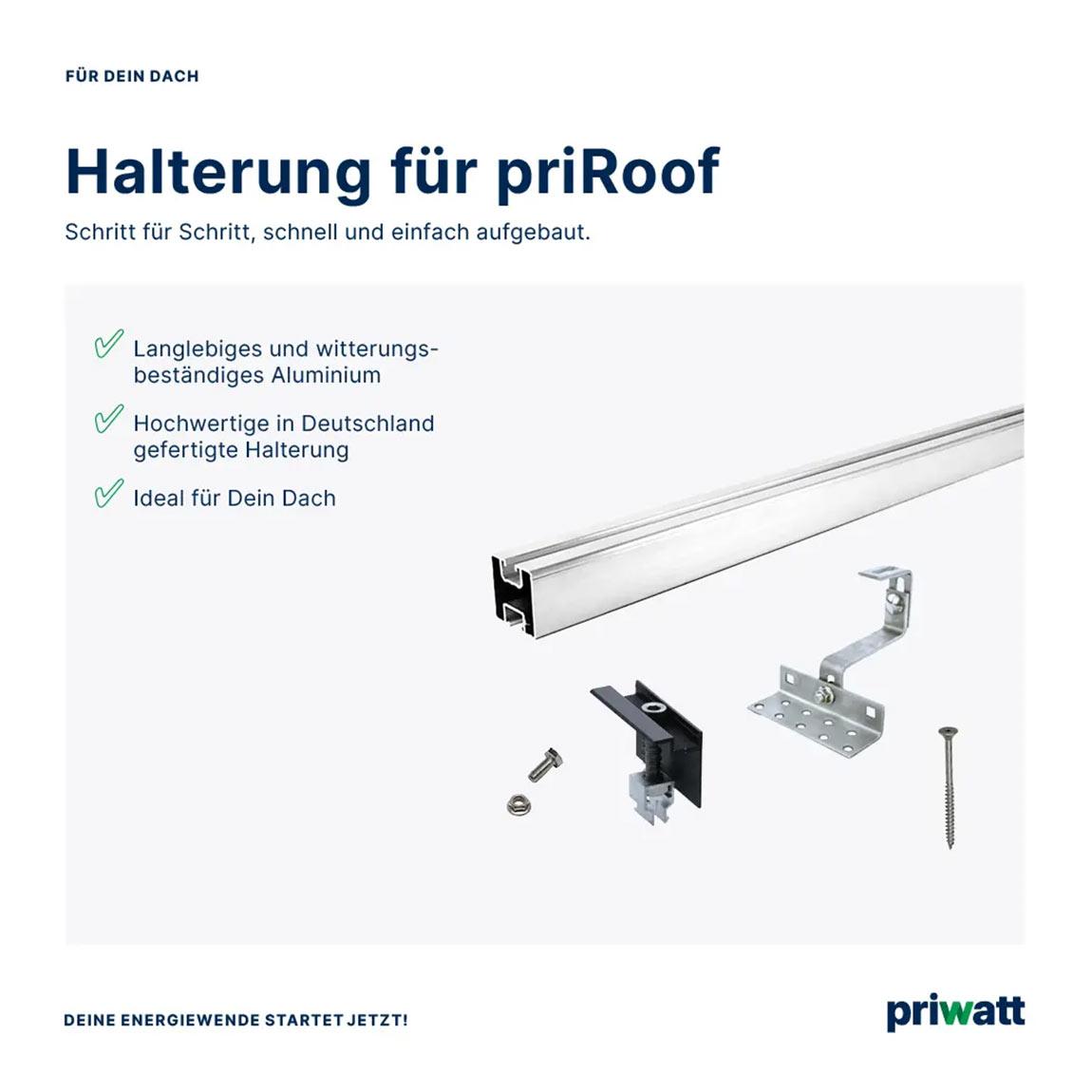 priwatt priRoof - Balkonkraftwerk mit Dachhalterung zur Einzelmontage (2x 440W) - Schwarz_montage