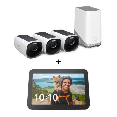 eufyCam 3 Starter-Set 3+1 - 3er-Kameraset mit HomeBase 3 + Amazon Echo Show 8 (3. Gen) 