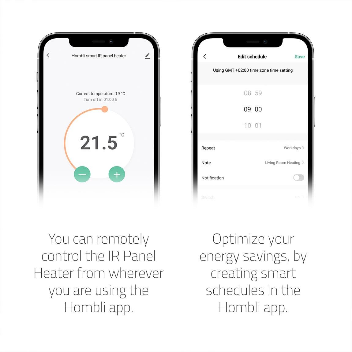 Hombli Smart Infrared Heatpanel Glass 400W - Weiß_app